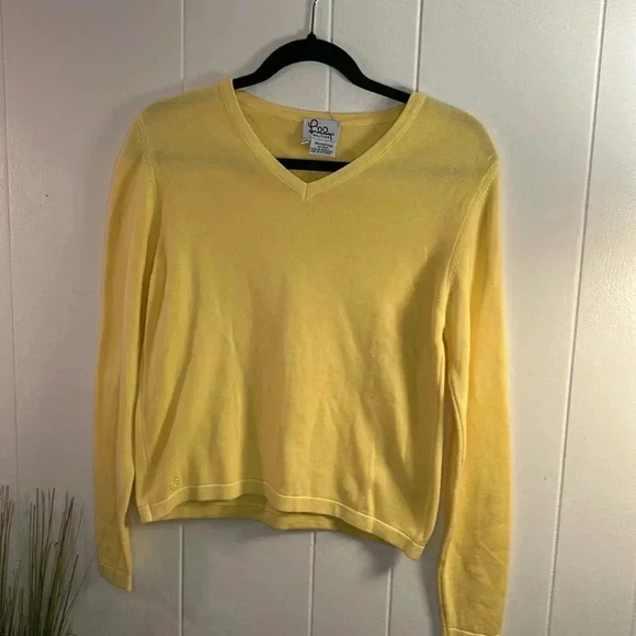 Lilly Pulitzer Vintage Yellow 100% Cotton V Neck Sweater size XS Natural Fibers - Picture 3 of 8